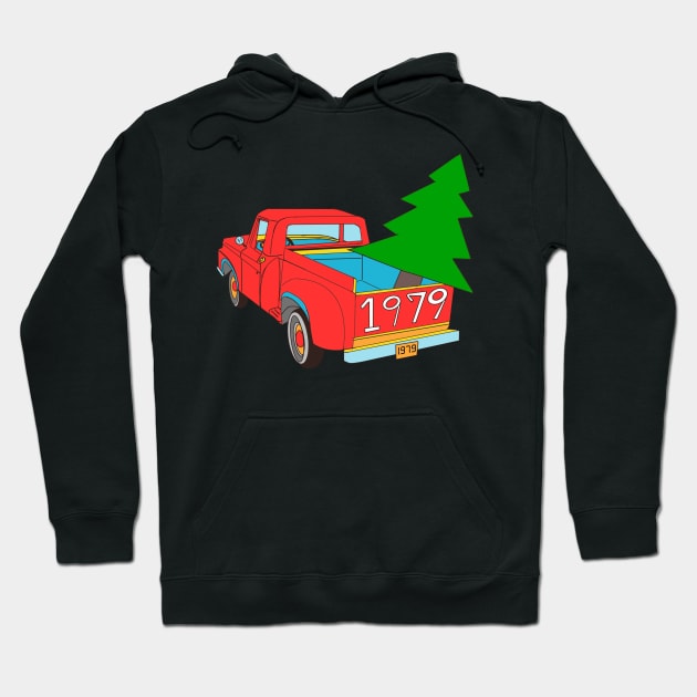 Red Pick up Truck with Christmas Tree Hoodie by Grafititee